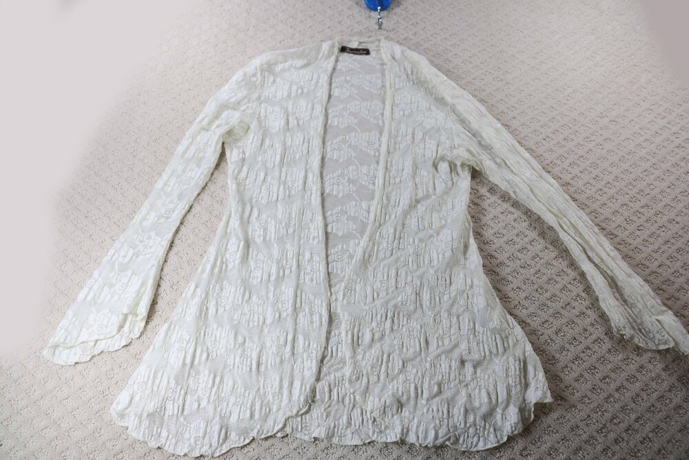 NWT Surrealist Cream Sheer Stretch Lace Duster Jacket 2 USA Bohemian Size 2